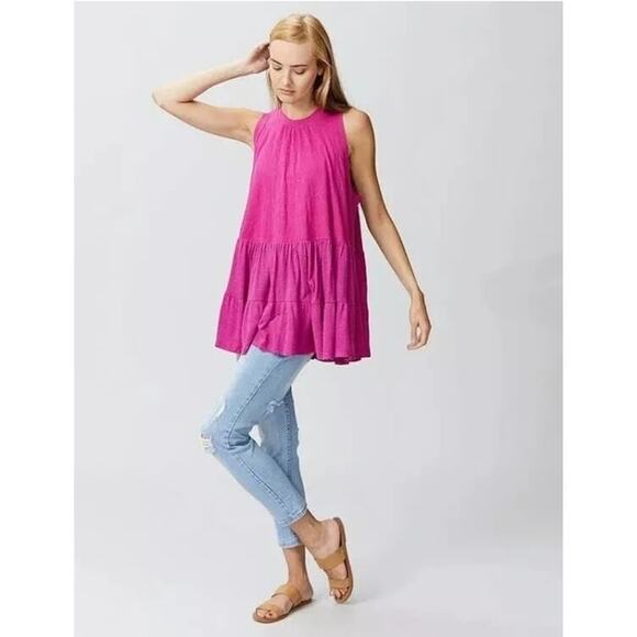 Free People Right On Time Pink Babydoll Tunic Tank Top S Oversized Open Back - Picture 1 of 11